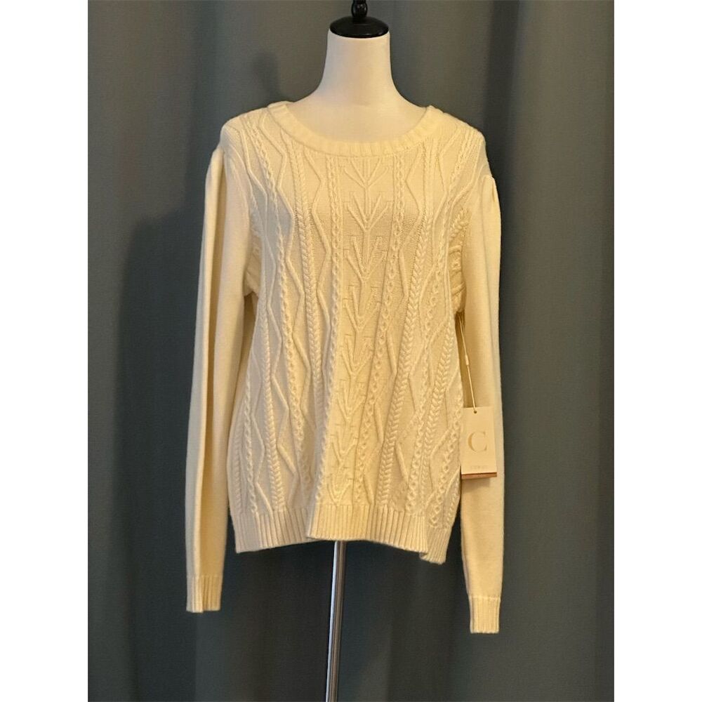 Cyrus New York Women's XL Ivory Cable Knit Pullover Sweater Casual